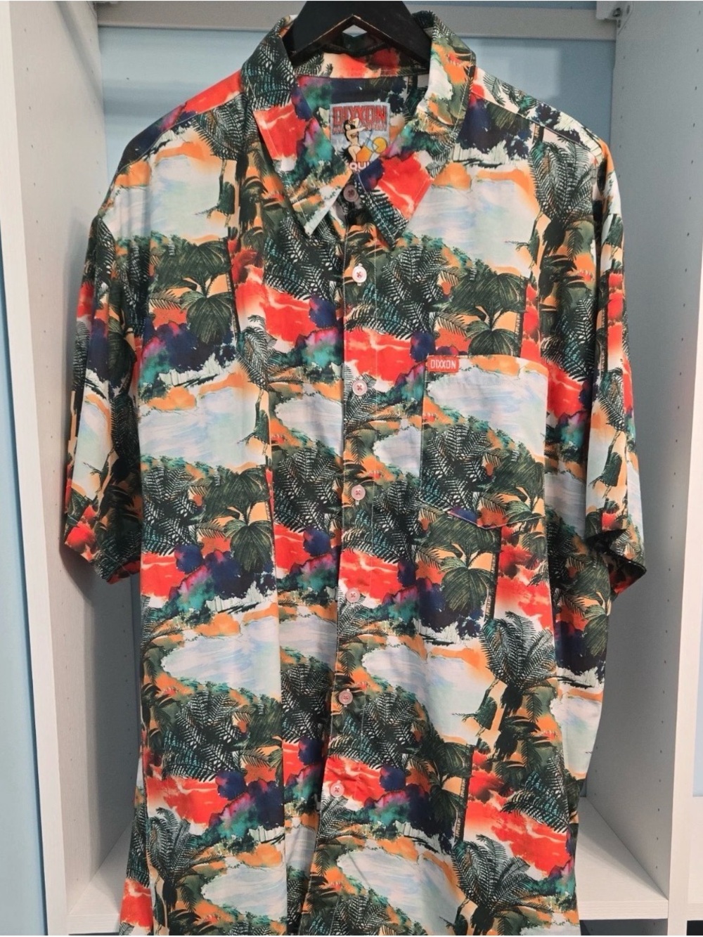 Dixxon Tequila Sunrise Tropical Print Short-Sleeve Button-Up Party Shirt